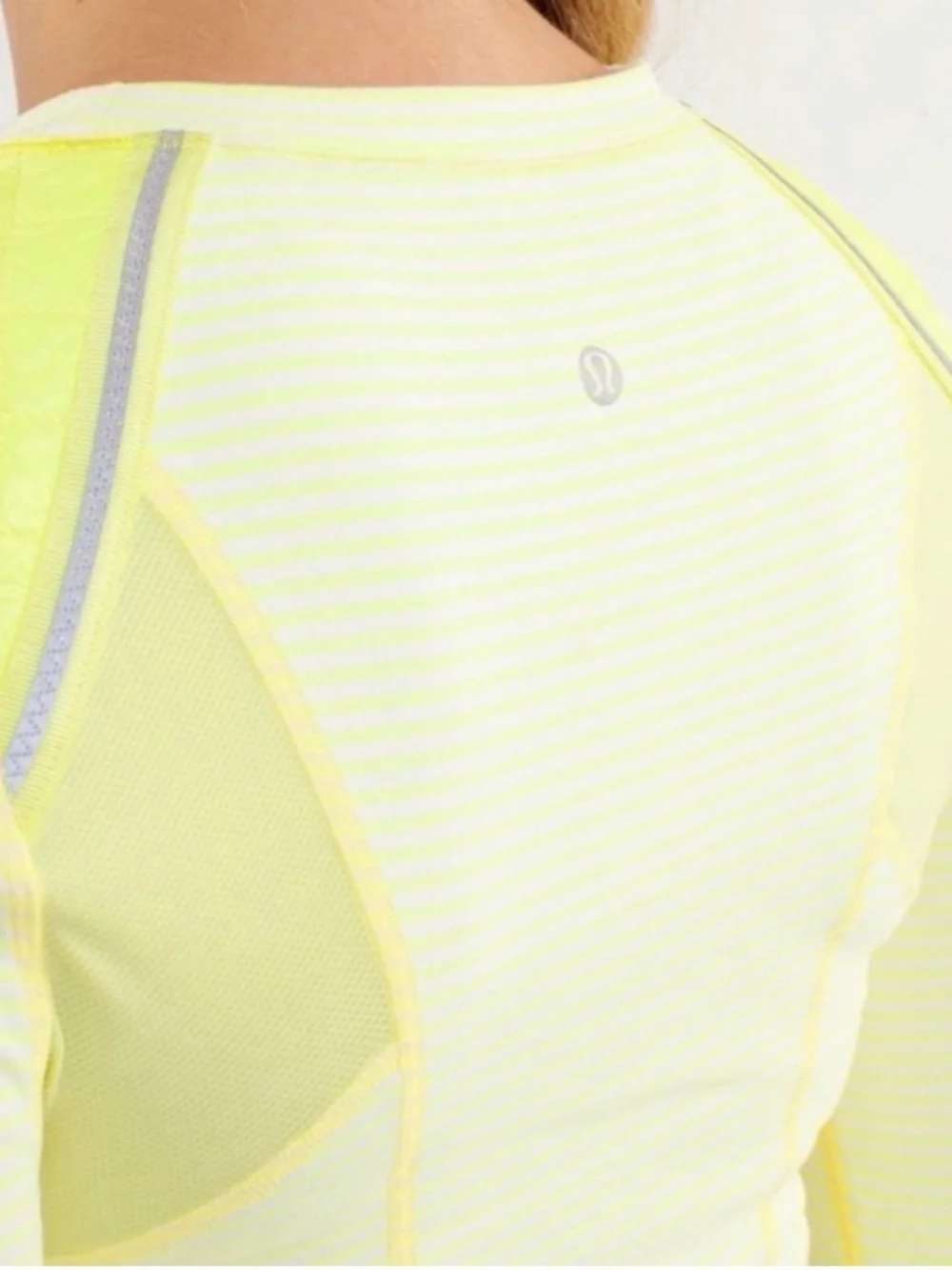 Lululemon Athletica Pace Queen Yellow Quilted Stripe & Reflective Long Slv Top